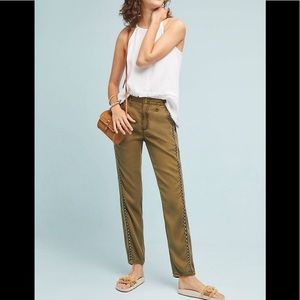 Anthropologie Olive Green Track Joggers with Side Trim